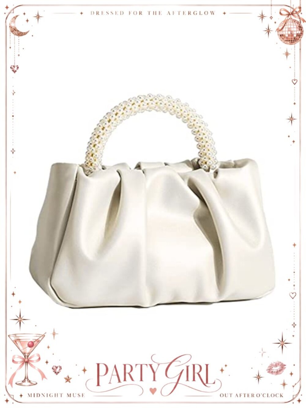 Pearl Leather Ruched Evening Clutch Small Crossbody Wedding Party Purse